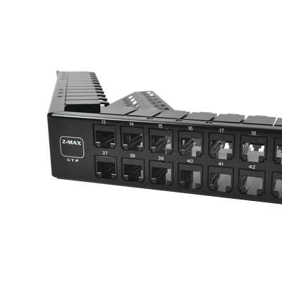 Patch Panel UTP Z-MAX Categoría 6A, de 48 Puertos, Angulado, 1UR