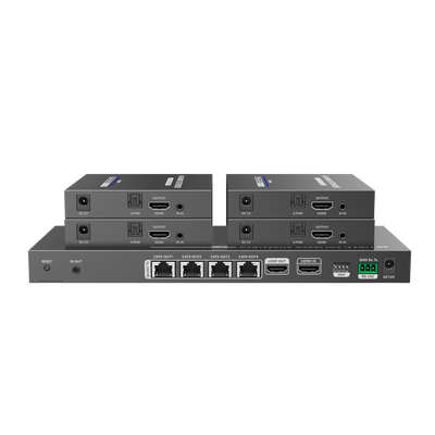 Kit Divisor y Extensor HDMI / Divide 1 Fuente HDMI a 4 Pantallas / Extiende la señal HDMI hasta 70 m / Resolución 4K @ 60 Hz/ Cat 6/6a/7 / IPCOLOR / CERO LATENCIA / Uso 24/7 / Puerto S/PDIF / EDID / RS232 / Salida Loop / Alimente solo el Tx 