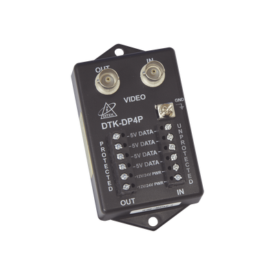 Protector para alimentación, datos y video para cámara PTZ de 12 Vcc-24 Vca, conector BNC y terminal