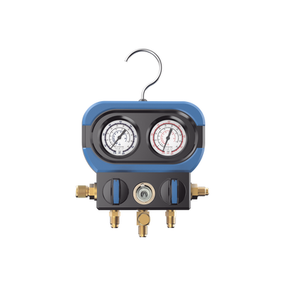 Manifold de 2 Válvulas AMAA para Refrigeración / Compatible con R22, R32/R410A, R404A, R407C / Escala de Manómetro Multigas / Interfaz 5/16" SAE / Rango de Vacío -30 inHg / Presión Máxima 500 psi / Resistente