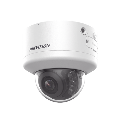 Domo IP 4 Megapixel / Lente Mot. 2.7 a 13.5 mm / Dual Light (40 mts IR + 40 mts Luz Blanca  / Exterior IP66 / IK10  / Audio y Alarma I/O / PoE+ / ONVIF / Micro SD / 4 Analíticos: AcuSense, Deteccion Facial, Conteo de Personas por Cruce y Zona