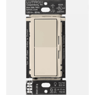 (Caseta Wireless) Atenuador de pared. Aumenta/Disminuye Intensidad de Iluminación.  No requiere cable neutro. 150W LED / 600W INC/HAL