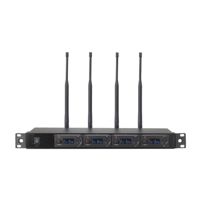 Receptor UHF para 4 micrófonos inalámbricos / Pantalla LCD de cristal liquido 