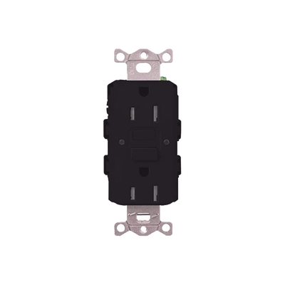 Tomacorriente 125V 15A resistente a manipulaciones, color negro.