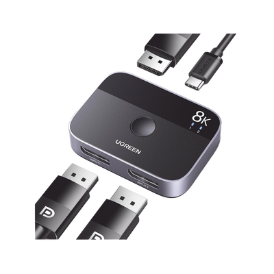Conmutador DP 1.4 8K | Display Port Splitter 2 Entradas a 1 Salida | Bidireccional | 3D | HDR10+ | Dolby Atmos | 240Hz | 48Gbps | Compatible Free-Sync/G-Syng | Sincronización de Audio | Potentes Chips de Última Generación.