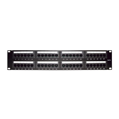 Panel de Parcheo de Impacto (110) UTP de 48 Puertos Cat5e 19 Pulgadas (48.26 cm), 2U con Barra para Organizar Cable