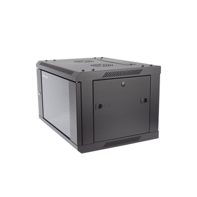 Gabinete para Montaje en Pared - Piso / Puerta de Cristal Templado / Cuerpo Fijo / 6 Unidades de Rack / 19" / Fabricado en Acero