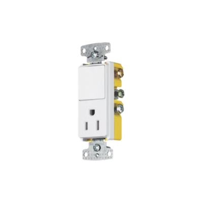 Combinación de Contacto y Apagador Decorador 15A 125V/ Color  Blanco.