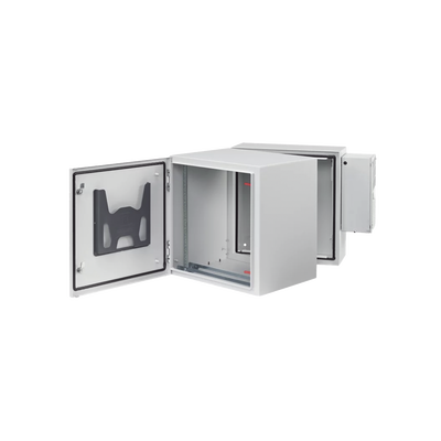 Gabinete Industrial ProTek de Puerta Sólida, Con Aire Acondicionado de 2000 BTU, Protección NEMA Tipo 4/12; IP66; IK10, Abatible, Fabricado en Acero, 12 UR, Color Gris Claro