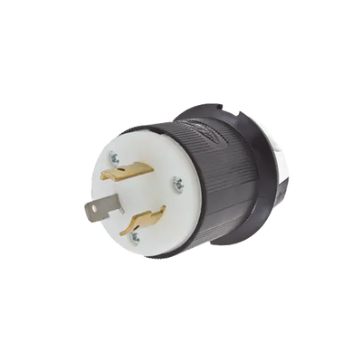Clavija Industrial con Bloqueo de Media Vuelta / 20 A 125 V CA / 2 Polos 3 Hilos / Color Blanco y Negro / Nema L5-20P.