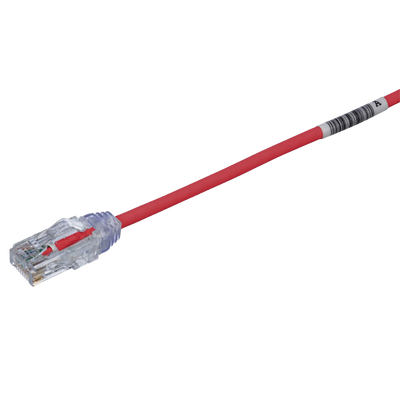 Cable de Parcheo TX6, UTP Cat6, Diámetro Reducido (28AWG), Color Rojo, 20.2 cm (8 Pulgadas)