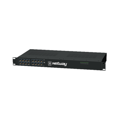 Midspan de 8 puertos, montaje en rack de 19". Ofrece alimentación PoE a los dispositivos alcanzando distancias de hasta 600m.