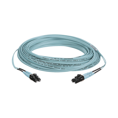 Jumper de Fibra Optica Multimodo 50/125 OM3, LC-LC Duplex, OFNR (Riser), Color Aqua, 50 Metros (164.04 Pies)