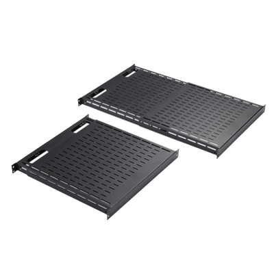 Charola Ventilada de Instalación sin Herramienta, Para Rack o Gabinetes de 4 Postes, Ajustable de 900 a 1200 mm de Profundidad, De Acero, Color Negro