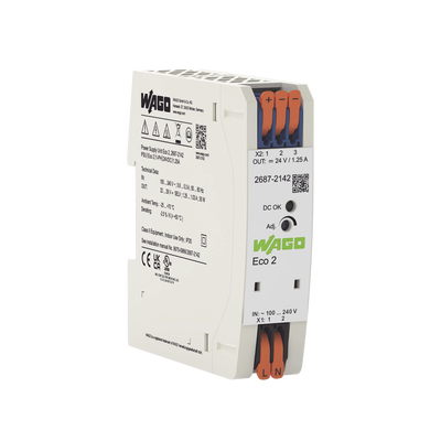 Fuente de Alimentación Eco 2, Monofásico, 24V DC 1.25A, 30W, SELV/PELV, Push-in CAGE CLAMP®, Carril DIN, IP20, MTBF >1.000.000h