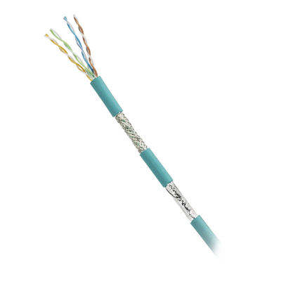 Bobina de Cable Blindado SF/UTP Categoría 5e de 4 Pares, Uso Industrial con Resistencia al Aceite y Rayos UV, Multifilar 24/7 (Flexible), Color Azul Cerceta, Bobina de 305 Metros (1000 Pies)