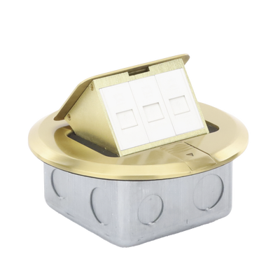 Mini Caja de Piso Redonda para Datos o Conectores Tipo Keystone, Color Bronce (3 Contactos) (11000-12102)