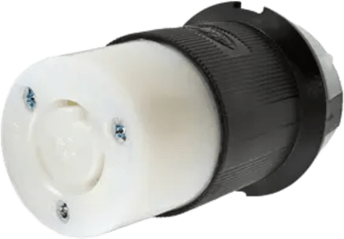 Conector Industrial con Bloqueo de Media Vuelta / 20 A 250 V CA / 2 Polos 3 Hilos / Color Blanco y Negro / Nema L6-20R. 