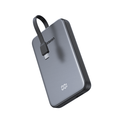 Power Bank 10000mAh con Cable Integrado 20W / Puerto USB-C PD3.0 PPS / Puerto USB-A SCP 22.5W / Batería Polímero Litio / Protecciones Múltiples / Indicador Digital / Material V-0