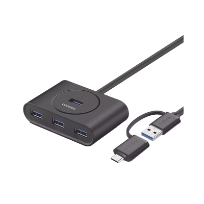 HUB USB-A y C 3.0 4 en 1 | Con Conector USB-C y USB-A | 4 Puertos USB-A 3.0 (5Gbps) | Cable de 25cm | Indicador Led | Ideal para Transferencia de Datos | Entrada Micro USB para alimentar equipos de mayor consumo.