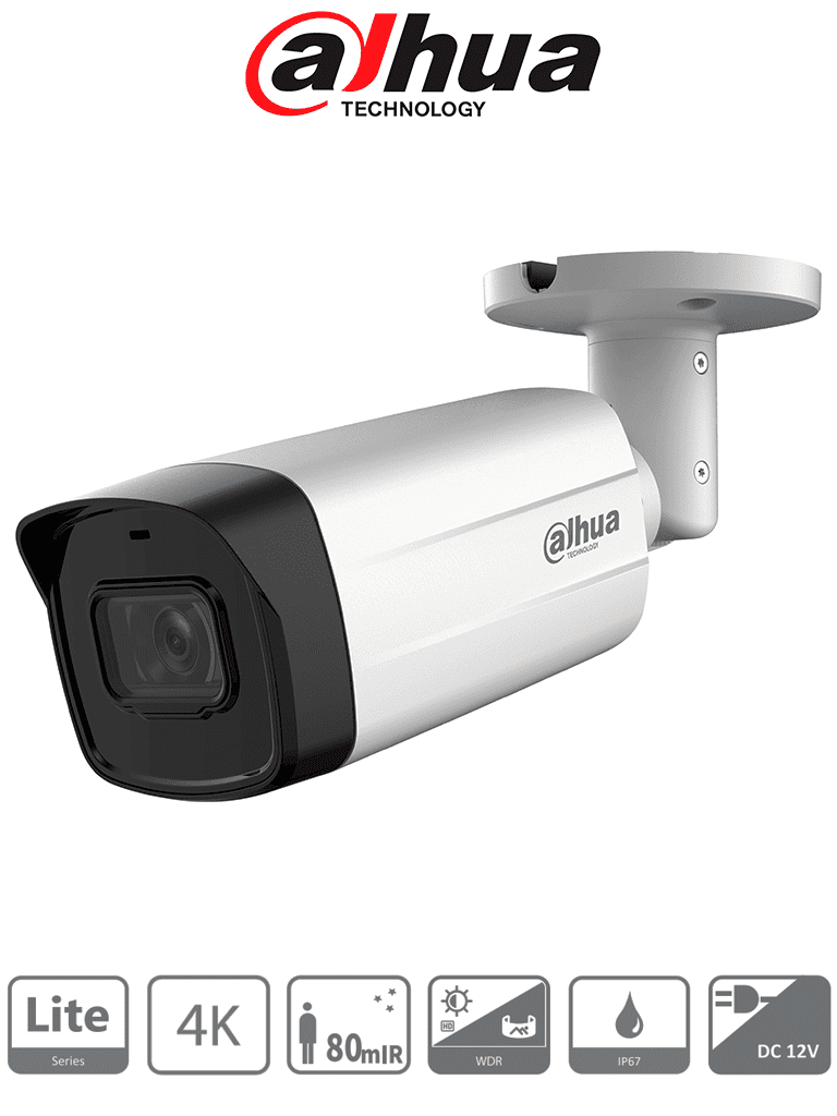 DAHUA DH-HAC-HFW1801TMN-I8-A-S3 - Camara Bullet 4K/ Tecnología Super Adapt/ Lente de 2.8 mm con Apertura Hasta 106 Grados/ IR Inteligente de Hasta 80 Mts/ WDR Real de 120 dB/ Soporta: CVI/TVI/AHD/CVBS/  IP67/ Metálica/