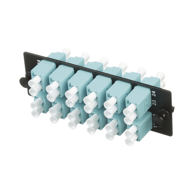 Placa Acopladora de Fibra Óptica FAP, con 12 Conectores LC Duplex (24 Fibras), para Fibra Multimodo OM3/OM4, Color Aqua