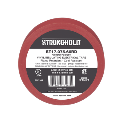 Cinta Eléctrica STRONGHOLD para Aislar, de PVC, Uso General Reparación y Mantenimiento, Grosor de 0.18mm (7 mil), Ancho de 19mm, y 20.12m de Largo, Color Rojo