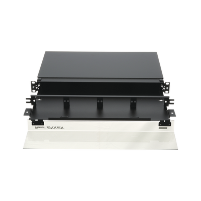 Panel de Distribución de Fibra Óptica, Acepta 4 Placas FAP o FMP, Bandeja Deslizable, Hasta 48 Fibras, Color Negro, 1UR