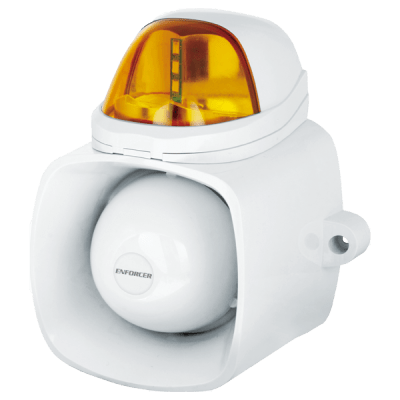 Sirena / Luz Estroboscópica Autónoma / Color Ambar  4 en 1 / IP65 / Uso Interior y Exterior / 12 Vcd / Múltiples Tipos de Notificación / Estroboscópica, de Sirena o de Audio /