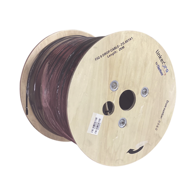 Carrete de 2 km de Fibra Óptica Aérea Mini Figura 8 G.657A1 Tipo Drop, Monomodo de 2 Hilos (Bifibra), Diseñada para Fusionarse, Color Negro, Span 80, (No Soporta Conectores Mecánicos)