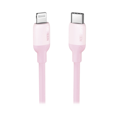 Cable USB-C a Lightning / Certificado MFi / 1 Metro / Adecuado para iPhone, iPad, iPod / Carga Rápida PD 20W /  Sincronización de Datos de hasta 480 Mbps / Goma de Silicona y  TPE. / Suave al Tacto / Color Pink