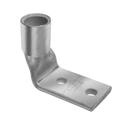 Terminal de Compresión de Barril Corto a 90° con Doble Ojillo para Tornillo #10  y Cable 6 AWG / Espaciado de 5/8" 