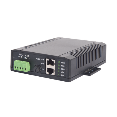 Controlador Solar POE, Entrada 12 Vcc Hasta un Panel Solar de 125 Watts, Salida PoE Pasivo en 12 Vcc Hasta 10 Watts Máximo.