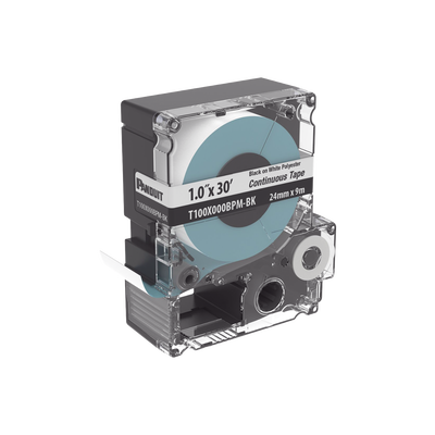 Casete de Etiquetas de Poliéster de Cinta Continua, Color Negro Sobre Blanco, Uso Interior/Exterior, 24 mm (0.94 Pulgadas) de Ancho x 9.1 Metros (29.86 Pies) de Largo