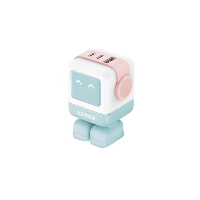 Cargador RobotGaN de 65W Serie UNO | 3 Puertos de Carga Rápida | 2 USB-C | 1 USB-A | PD 3.0 | QC 4.0 | Carga Inteligente | Tecnología GaN II | Zapato Magnético Extraíble | Carcasa Ignifuga | Pantalla LED. 