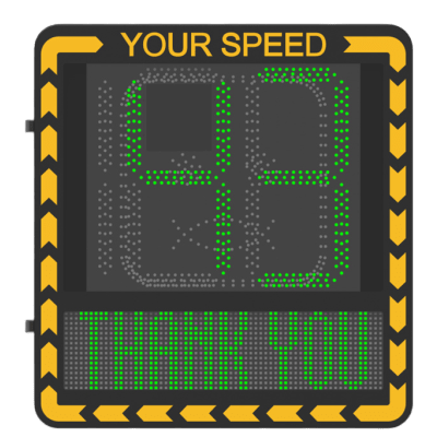 Pantalla LED de Señalización de Velocidad por Radar / Detección de Velocidad en Tiempo Real / Rango de Detección de 100 m / Hasta 32 Objetivos Detectados / Pantalla LED de Alta Visibilidad / Instalación en Carril o Later
