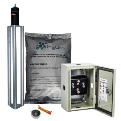 Kit de puesta a tierra de 70 A con Electrodo de Acero Inoxidable, Filtro, Acoplador y Compuesto H2Ohm.