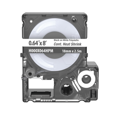 Casete de Etiquetas de Poliolefina de Cinta Continua, Tubo Termocontráctil, 16.3 mm (0.64 pulgadas) de Ancho y 2.4 metros (7.87 pies) de Largo, Para Cables de 5.3 a 10.9 mm (8 - 2 AWG) de Diámetro, Color Blanco