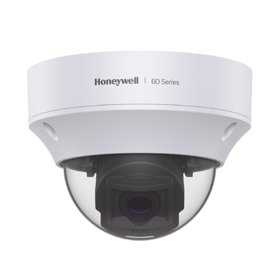 Domo IP 5 MP / Lente Mot. 7 a 22 mm / Exterior / 50 mts IR / H.265 / NDAA / ONVIF / IP67 / IK10 / Detección Sabotaje / Movimiento / Rostros / Intrusión / Merodeo / Objeto Abandonado / Alarmas y Audio I/O / PoE / Serie 60 / Honeywell Security