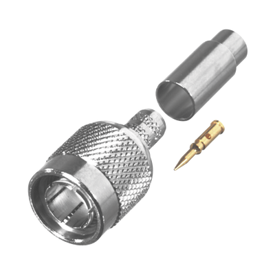 Conector TNC Macho en 75 Ohm, de Anillo Plegable para Cable RG-59/U, AWG 20, Níquel/Oro/Teflón