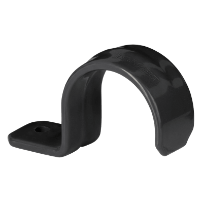 Abrazadera tipo uña de acero galvanizado para tubo de 1/2" con recubrimiento de PVC.