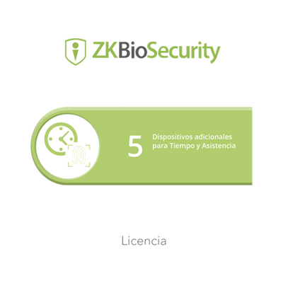 Licencia para ZKBiosecurity permite gestionar hasta 5 dispositivos para tiempo y asistencia
