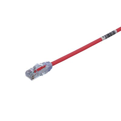 Cable de Parcheo UTP Cat6A, CM/LSZH, Diámetro Reducido (28AWG), Color Rojo, 0.3 Metros (1 Pie)