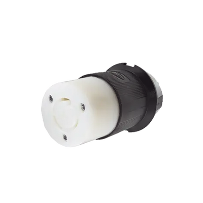 Conector Industrial con Bloqueo de Media Vuelta / 20 A 125 V CA / 2 Polos 3 Hilos / Nema L5-20R / Color Blanco y Negro.