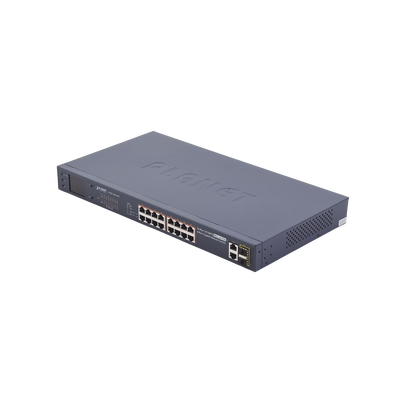 Switch No Administrable PoE+ Extender, Aislamiento VLAN de 16 Puertos +, 2 Combo TP/SFP Gigabit y Pantalla 