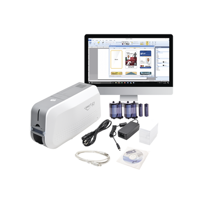 Kit de Impresora tarjetas PVC/ Puede Crecer a  Laminador/ Doble Cara / Incluye: 2 x Ribbon a Color, 100 tarjetas PVC, Software, 1 Kit de Limpieza