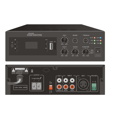 Amplificador Digital Mini MP3 con Bluetooth | 240W | Entrada XLR Micrófono 48V | 2 Entradas RCA | USB y TF Card | FM Radio | Control Remoto | Protección contra Cortocircuito y Sobrecarga