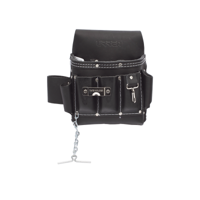 Estuche porta herramienta de piel con cinturón, con 10 bolsillos, medidas 25.4 x 25.4 cm.