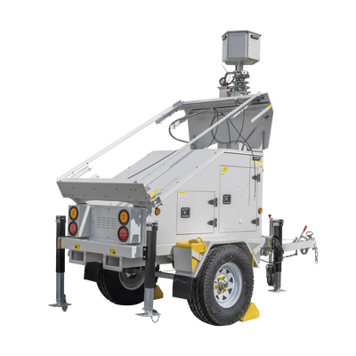 Traila / Remolque con Mástil Retráctil de 7.5 m. para Videovigilancia o Iluminación, con Bases para Instalar Paneles Solares y Baterías (No incluidos)