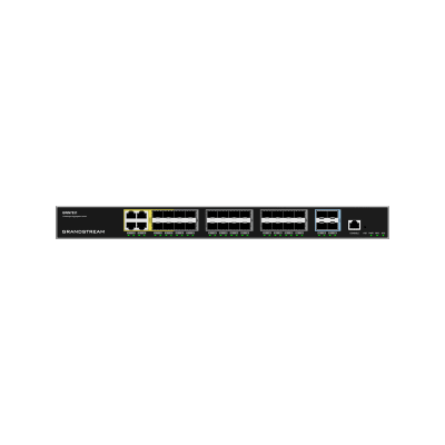 Switch de Agregación Capa 3 / 4 Puertos Gigabit Ethernet / 24 Puertos Gigabit SFP / 4 Puertos 10Gigabit SFP+ / QoS Integrada / Soporte IPv6 e IPv4 / Seguridad Avanzada / Stacking / 